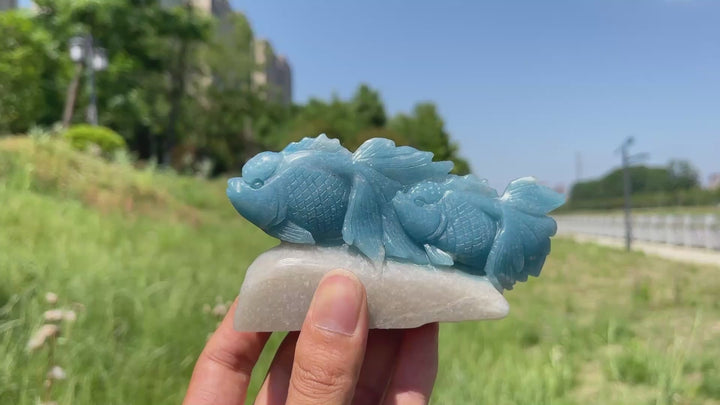 Unique,Natural Trolleite Crystal Double Goldfish Carving