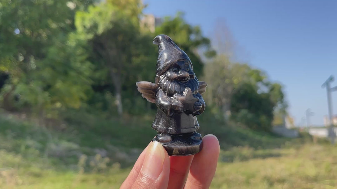 Natural Crystal Silver Obsidian Gnome With Wings