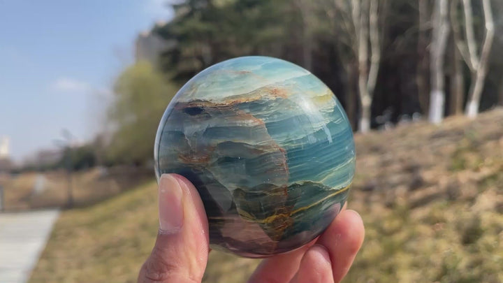 Unique,Natural Lemurian Aquatine Calcite Sphere