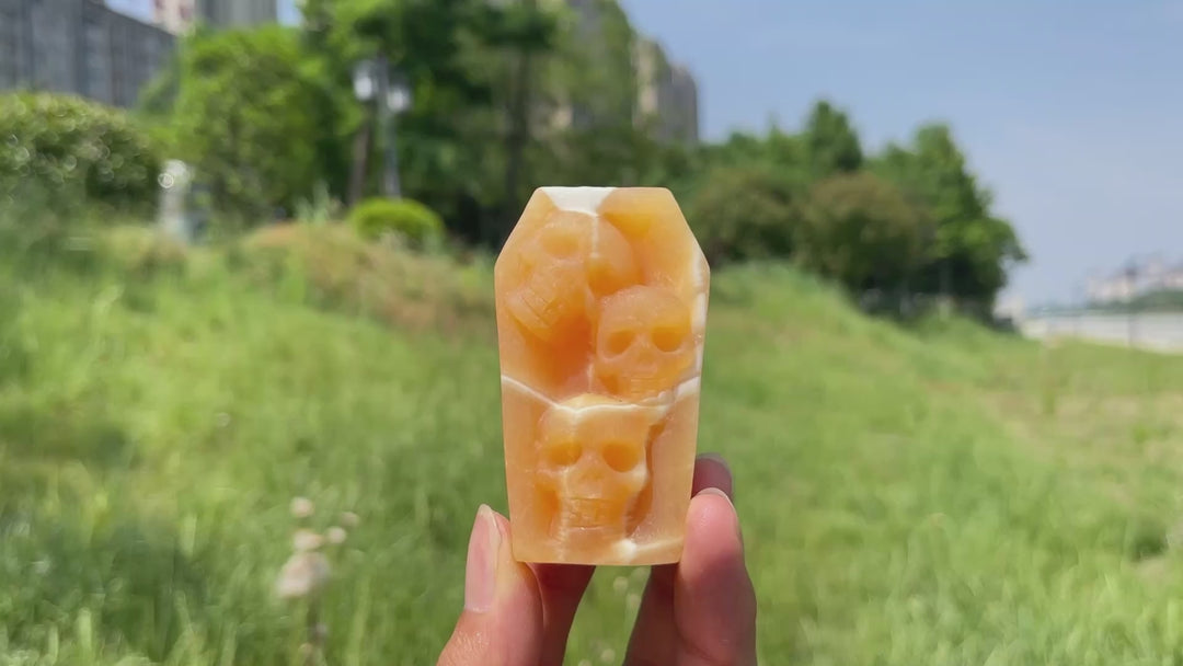 Natural Crystal Skull Coffin Carving