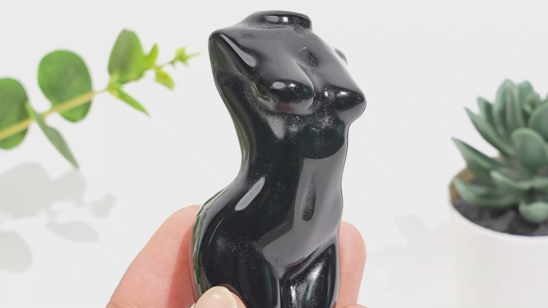 Natural Crystal Black Obsidian Female Model Carving