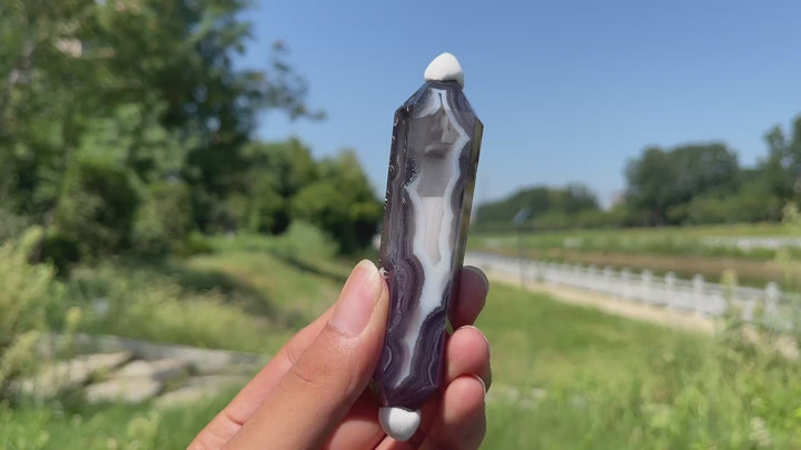 Natural Crystal Black Flower Agate Double Point