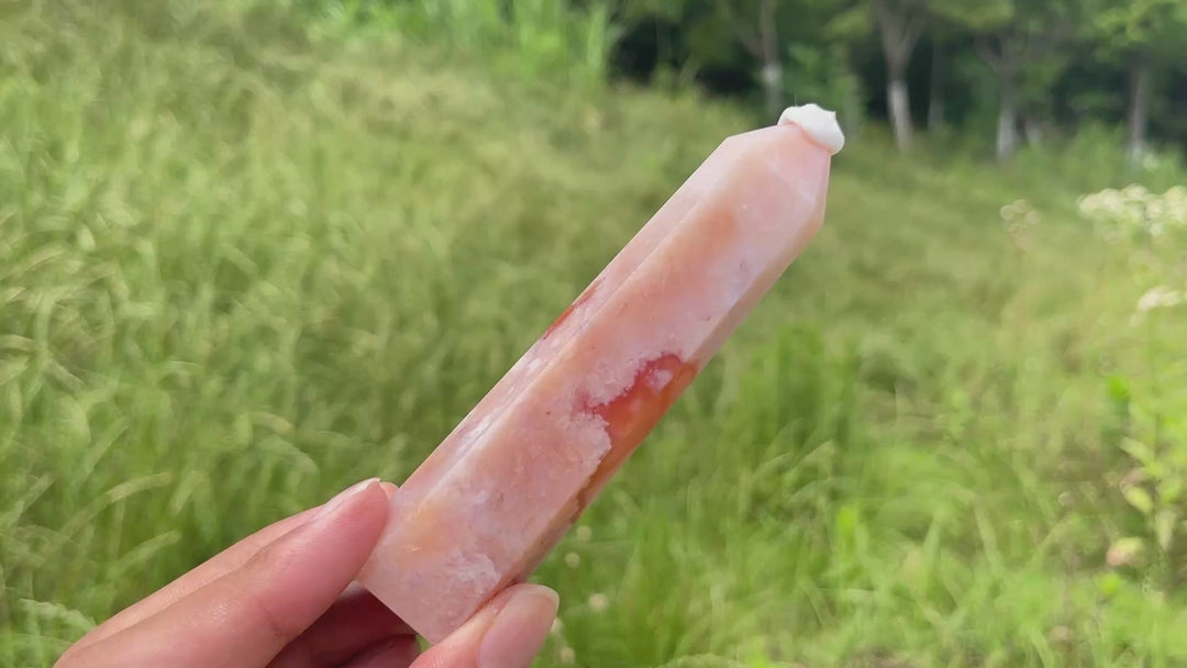 Natural Crystal Exquisite Pink Flower Agate Point