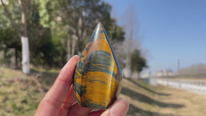 Natural Crystal Blue and Yellow Tiger's Eye Teardrop