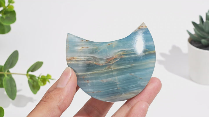 Natural Crystal Lemurian Aquatine Calcite Crescent Moon