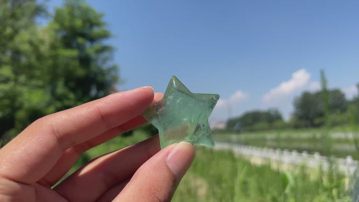 Natural Crystal Delicate Green Fluorite Star Shaped Carving