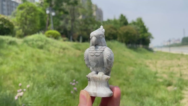 Natural Crystal Perched Parrot Carving