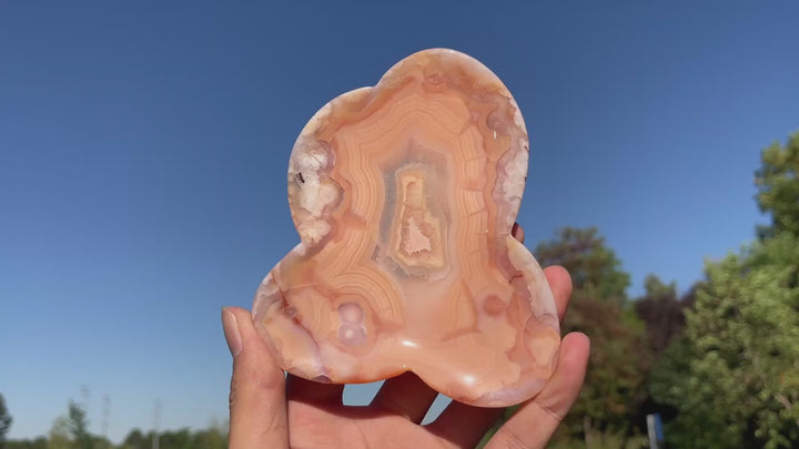 Unique,Natural Crystal Carving Pink Flower Agate Bowl