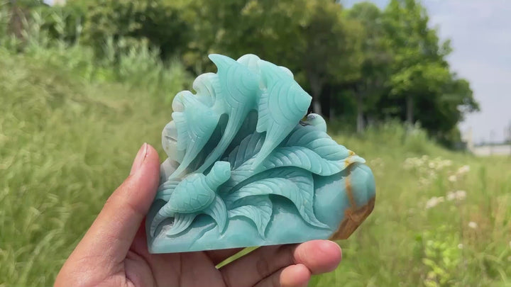 Unique,Natural Serene Blue Quartzite Underwater World Carving