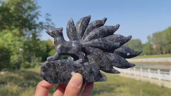 Unique,A Slightly Imperfect Natural Crystal Carving Iolite Nine Tailed Fox
