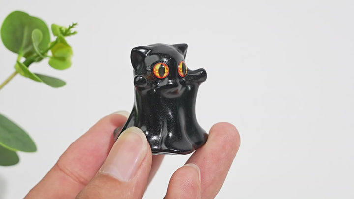 Natural Crystal Black Obsidian Ghost Cat
