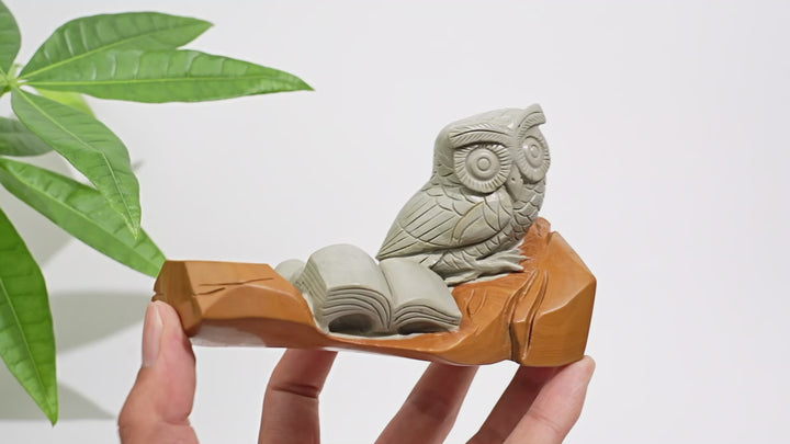 Unique,A Slightly Imperfect Natural Crystal Calcite Owl With Book Carving
