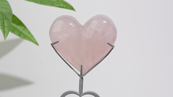 Unique,Natural Crystal Rose Quartz Heart With Stand
