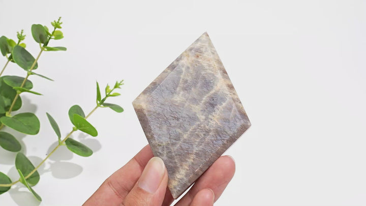 Unique,Natural Sunstone-Moonstone Diamond Slice With Stand