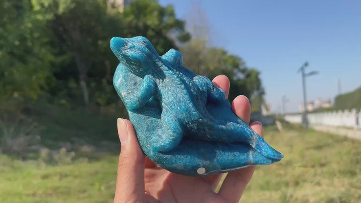 Unique,A Slightly Imperfect Natural Crystal Carving Blue Apatite Lizard