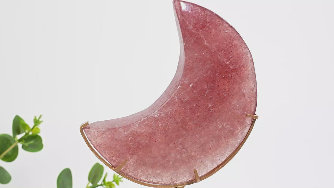 Unique,Natural Strawberry Quartz Moon With Stand