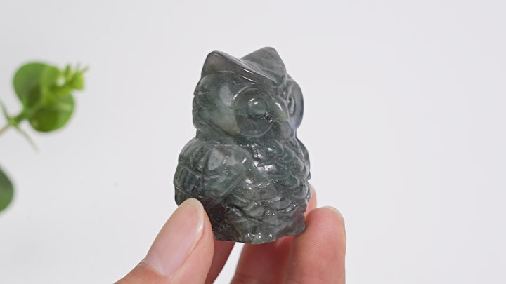Natural Crystal Carving Cute Labradorite Chubby Owl