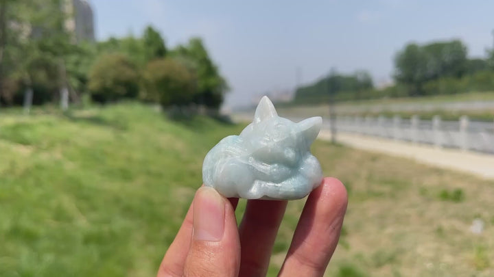 Natural Aquamarine Crystal Carved Sleeping Fox