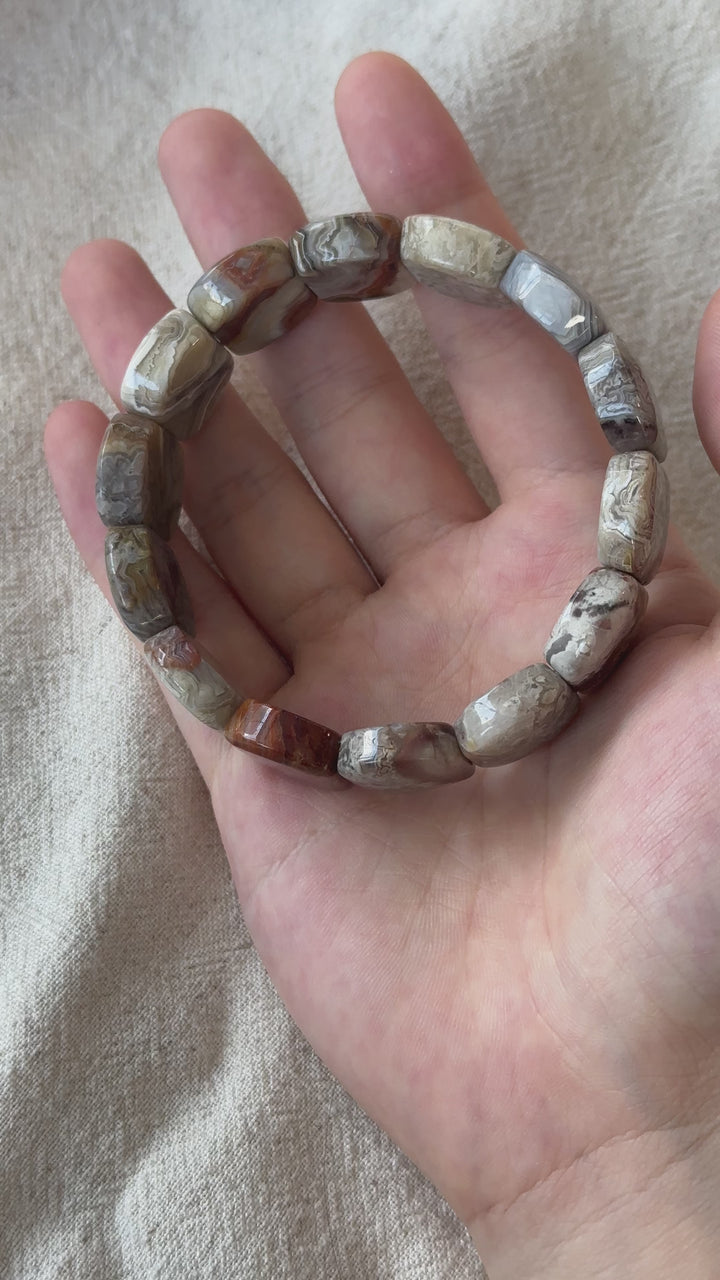 Crazy Lace Agate Square Bead Bracelet 6.5-7.4mm