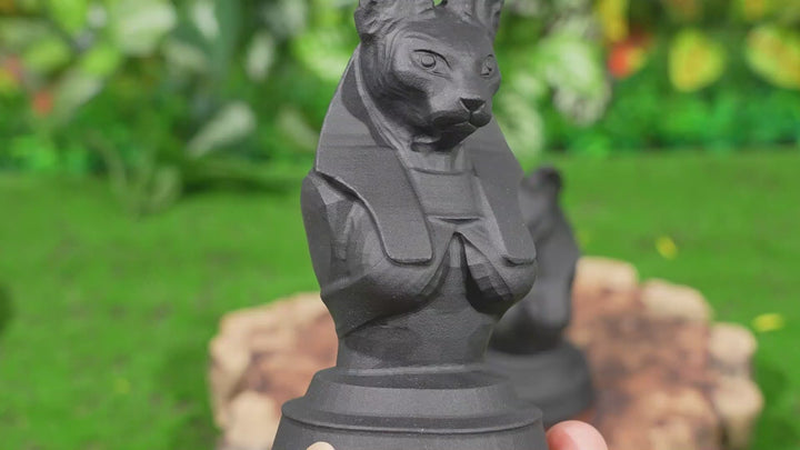 Natural Obsidian Cat-Faced Human Figurine