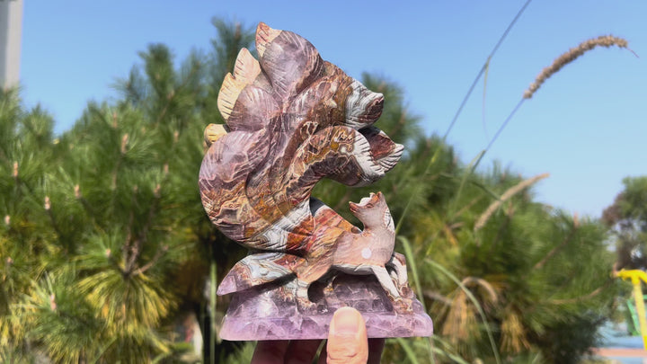 Unique Handmade Carving Amethyst Agate Nine-Tailed Fox
