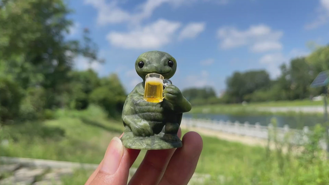 Natural Crystal Serpentine Turtle Drinking Beverage Carving