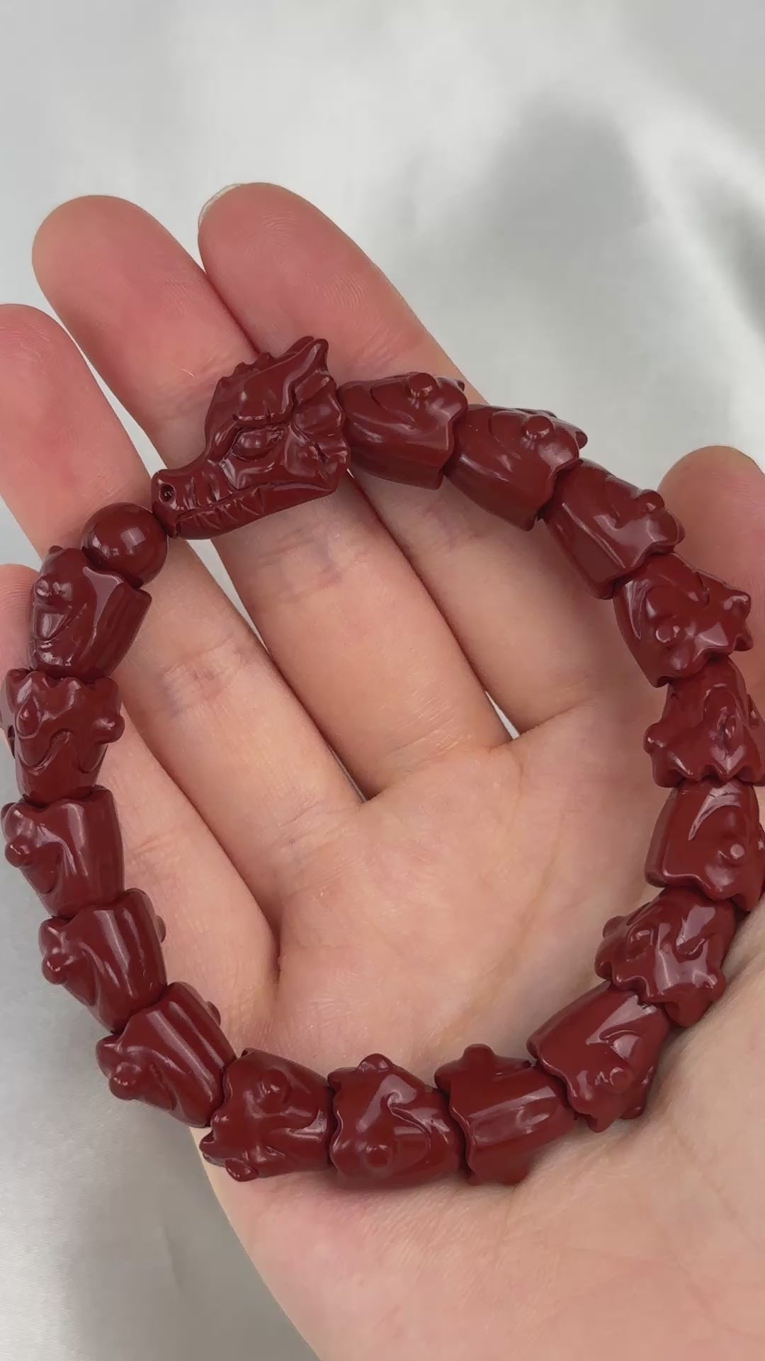 Alashan Agate Cinnabar Red Dragon Bracelet 13.3-13.9mm