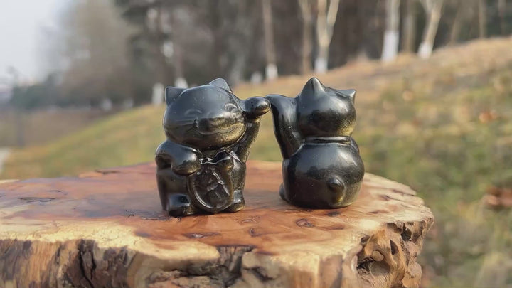 Natural Crystal Carving Golden Obsidian Lucky Cat