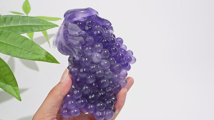 Unique,A Slightly Imperfect Purple Fluorite Grape Carving