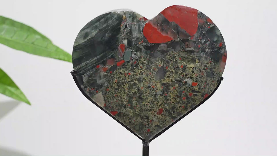 Unique,Natural Crystal African Bloodstone Heart With Stand