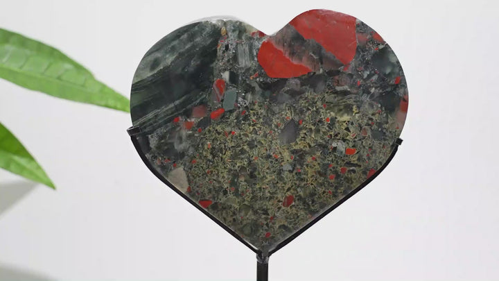 Unique,Natural Crystal African Bloodstone Heart With Stand