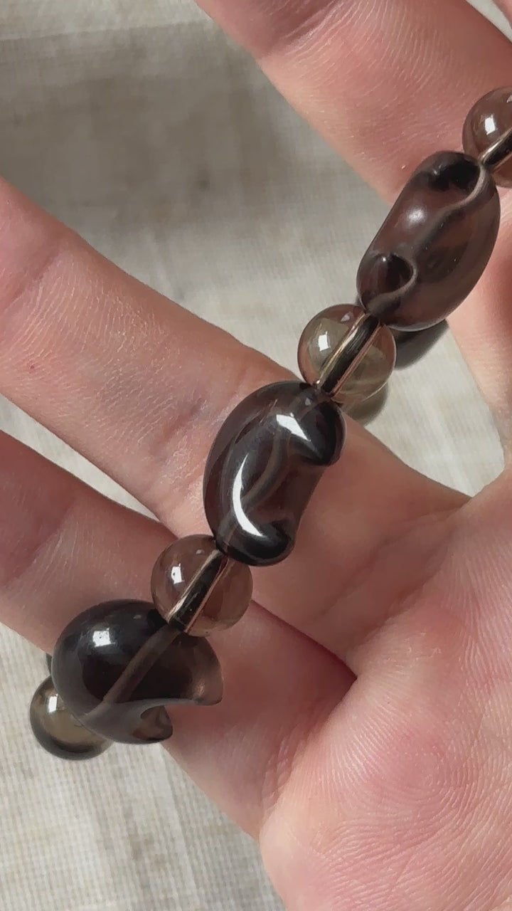 Ice Obsidian Moon Bead Bracelet 15.2-15.5mm