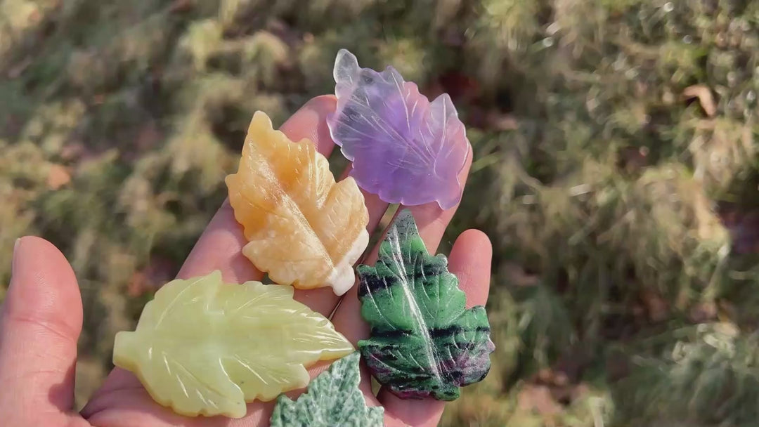 Natural Crystal Carving Colorful Leaf