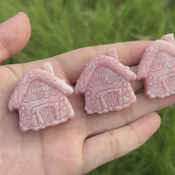 Natural Carving Pink Opal Christmas House