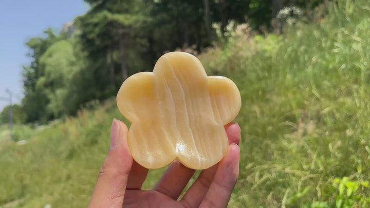 Natural Crystal Yellow Calcite Flower Bowl Carving