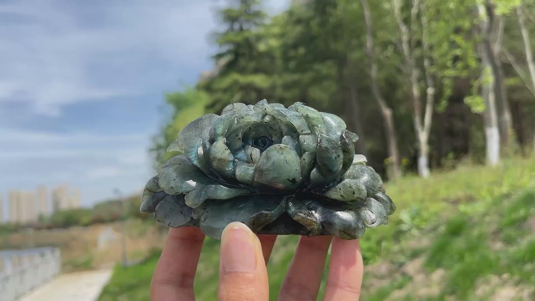 Unique,Natural Crystal Peony Flower Carving