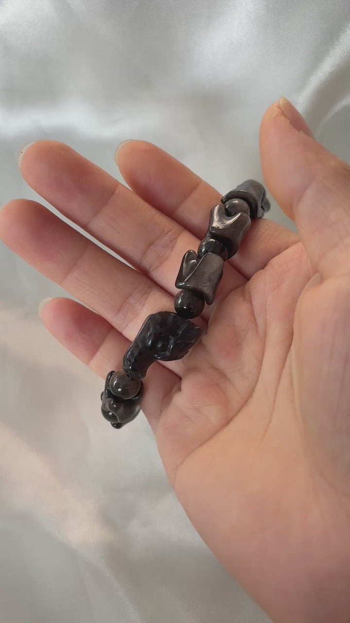 Silver Obsidian Dragon Head & Spine Bracelet 11.8-12mm