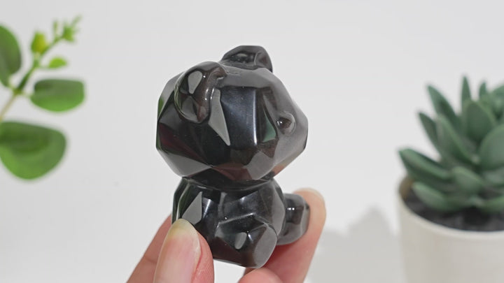 Natural Crystal Carving Silver Obsidian Faceted Candy Bear