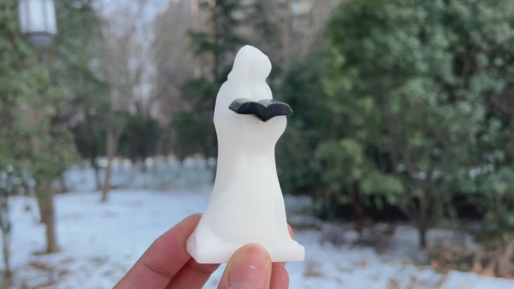 Natural White Jade Reading Reaper Carving