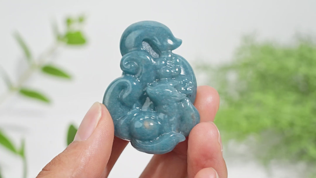 Natural Cute Crystal Trolleite Nine-Tailed Fox Carving