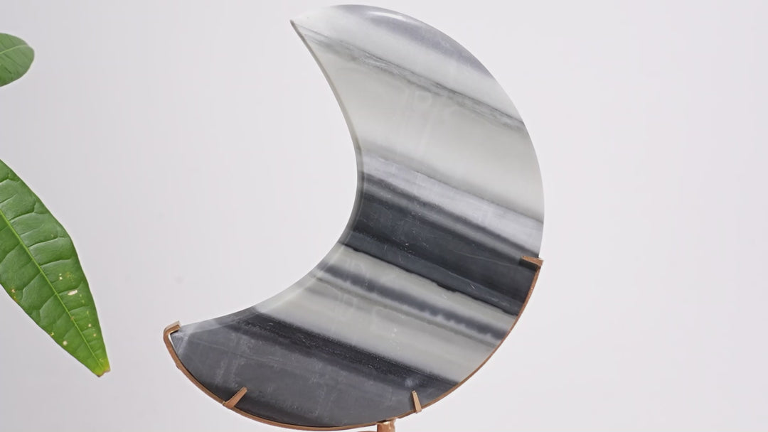 Unique,Natural Crystal TaiJi Stone Moon With Stand