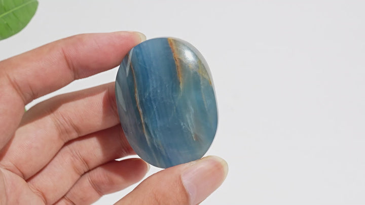 Natural Crystal Lemurian Aquatine Calcite Palm Stone
