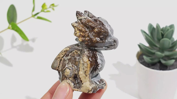 Natural Picture Jasper Crystal Baby Dragon Carving