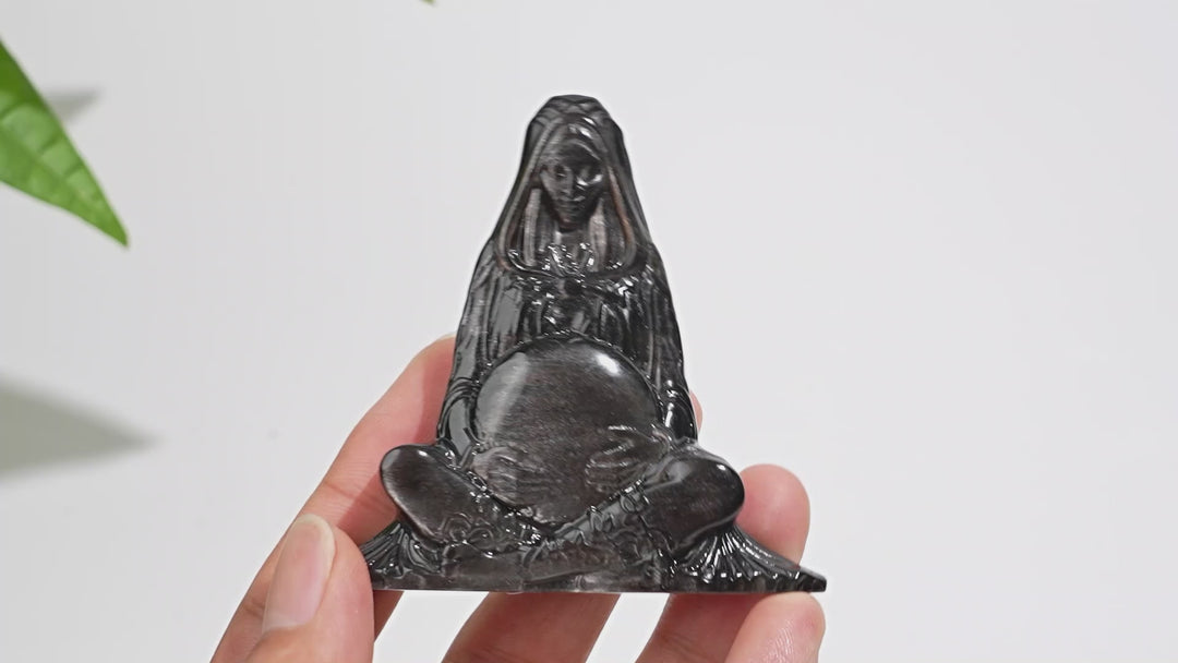 Natural Crystal Silver Obsidian Mother Earth Carving