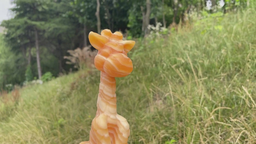 Unique,Natural Crystal Yellow Calcite Giraffe Carving