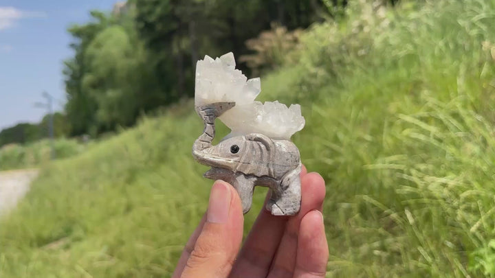 Unique,Natural Crystal Cluster Elephant Carving
