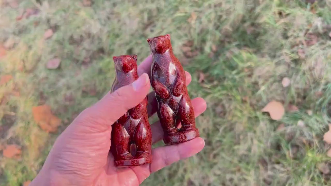 Natural Crystal Carving Strawberry Quartz Standing Bear