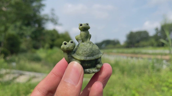 Natural Crystal Serpentine Turtle Frog Carving