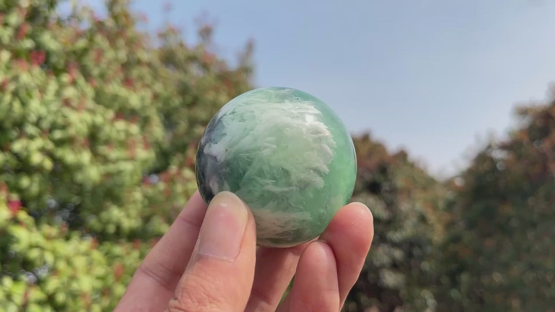 Natural Crystal Feather Fluorite Sphere
