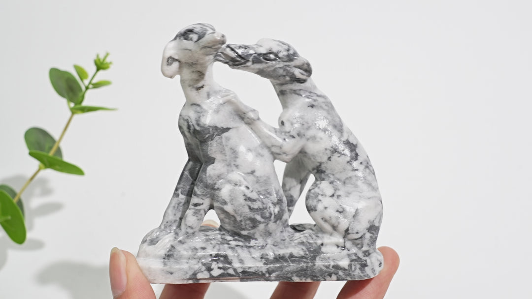 A Slightly Imperfect Natural Crystal Carving Greyhounds